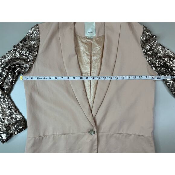 Anthropologie ELEVENSES Glitzen Party Blazer 14 Champagne Sequined Sleeves Glam - Picture 8 of 16